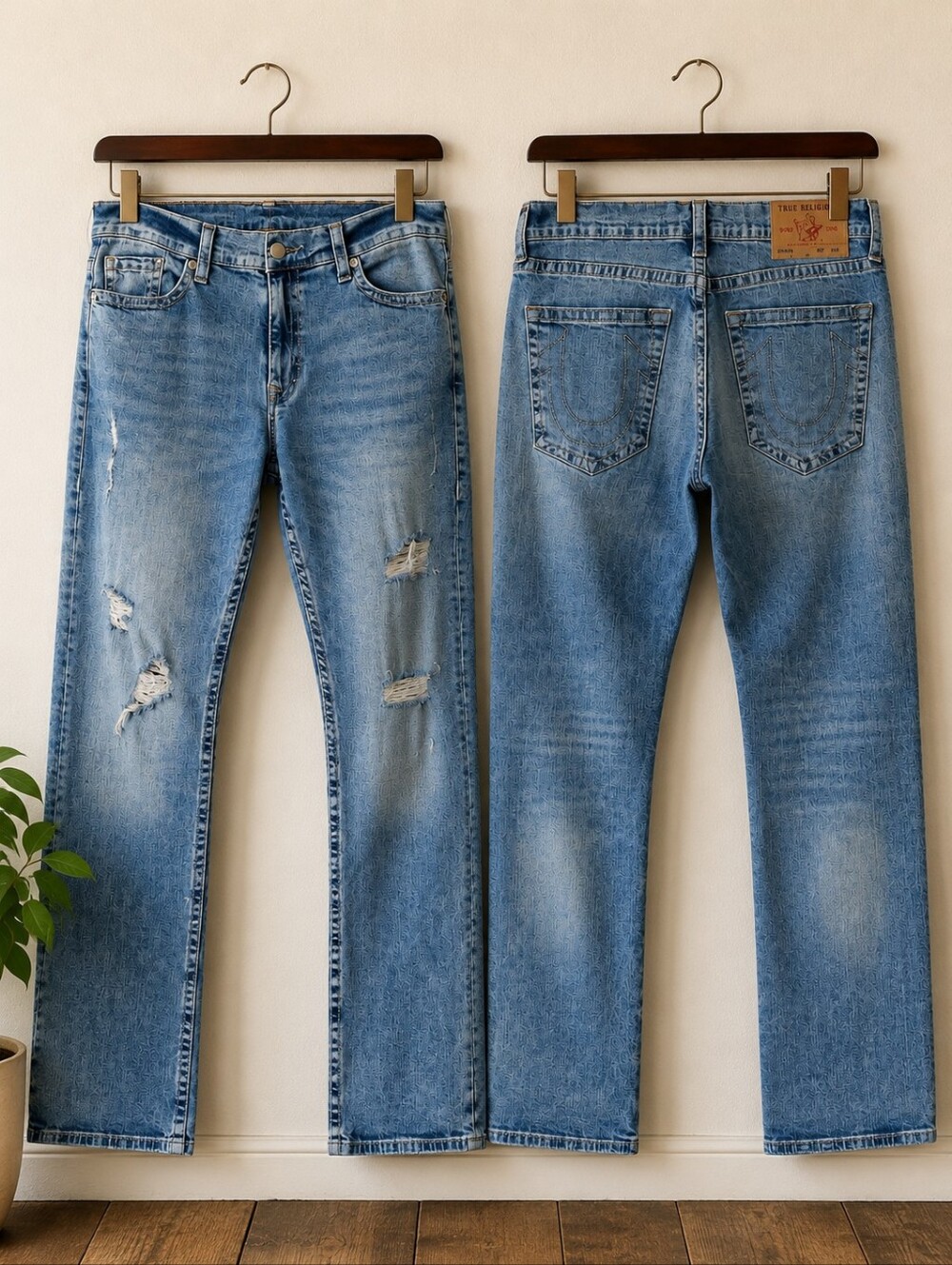 True Religion Ricky Relaxed Straight W40 Jeans Denim Blue Distressed Men's NWT